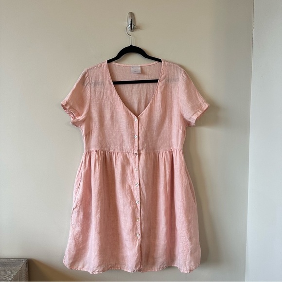 JILLIAN Harris X Priv-Linen Babydoll Button Front Mini Summer Dress (Size:Large) - Picture 2 of 12